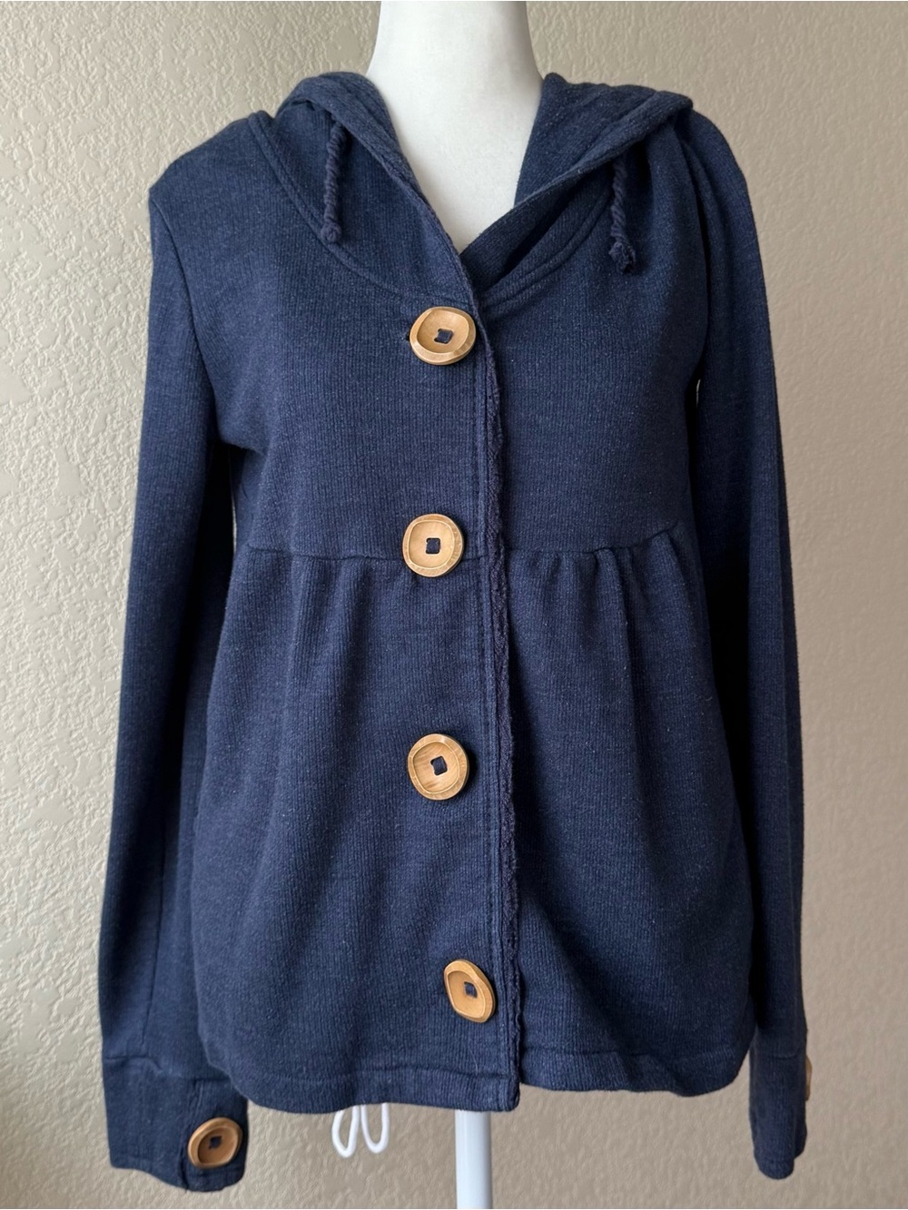 Billabong Navy Hooded Sweatshirt Jacket Wooden Buttons Size Medium